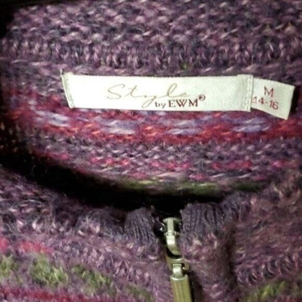 Style by EWM Women Purple Striped Wool Blend Full Zip Cardigan Sweater Size M - Picture 12 of 16